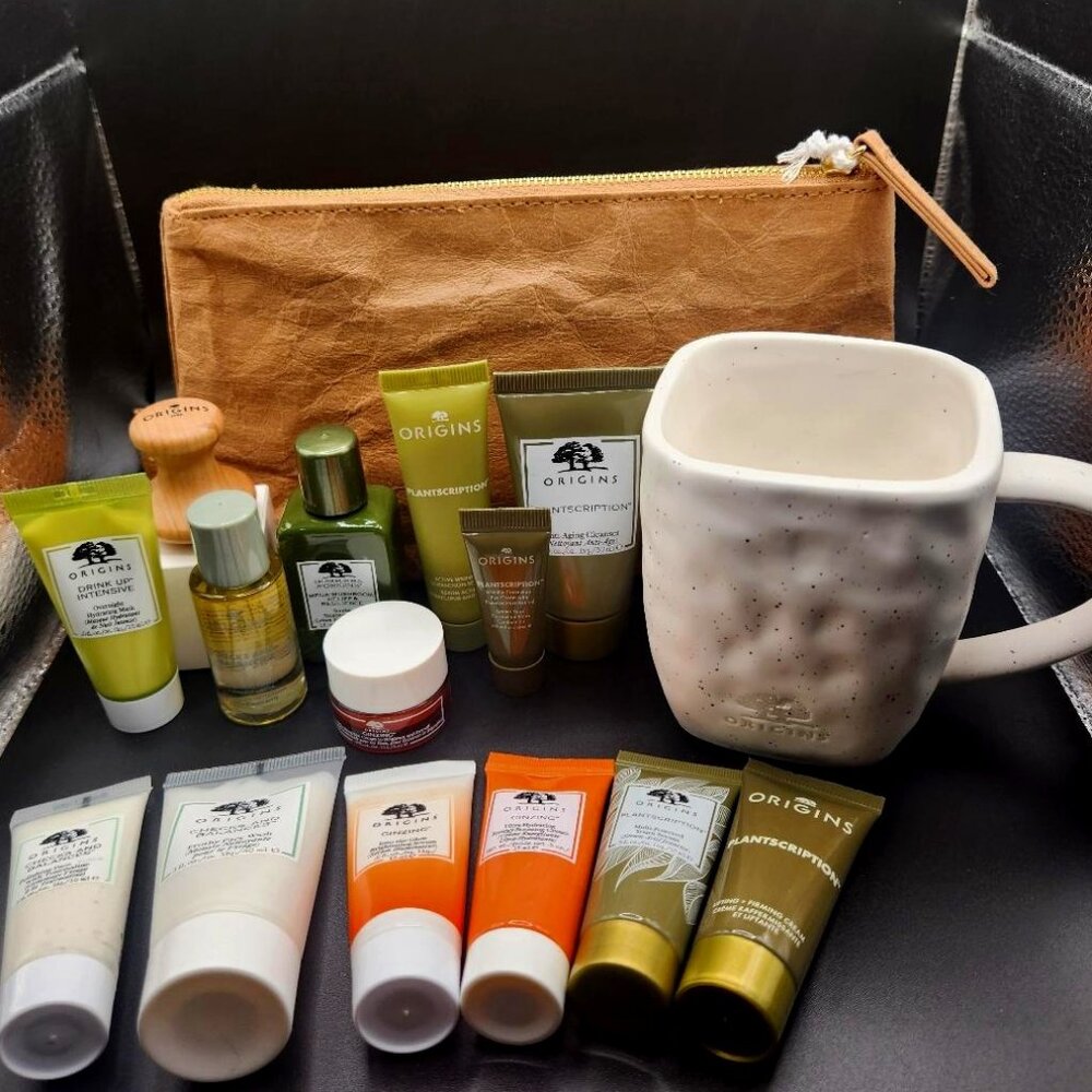 16pc ORIGINS gift/travel set Ginzing, Plantscription, Checks and Balances, more